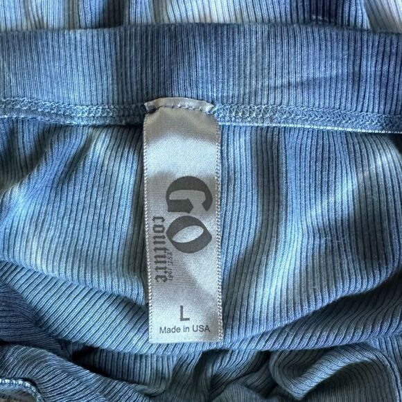 Go Couture Women’s Cut Blue Tie Dye Faux Wrap Midi A-Line Ribbed Skirt Size L - Picture 4 of 5
